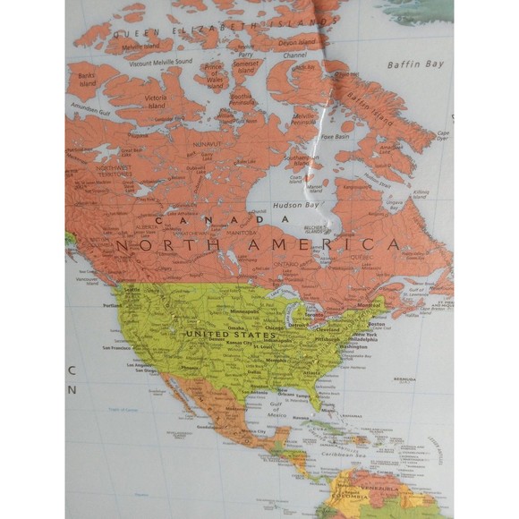 Laminated Rand McNally Modern World Map Genuine Black Wood Frame 33"wx22h - Picture 11 of 12